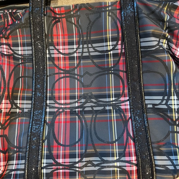Coach Poppy Glam Tartan Plaid Large red & black Tote. Double Front Zipper - Picture 15 of 16